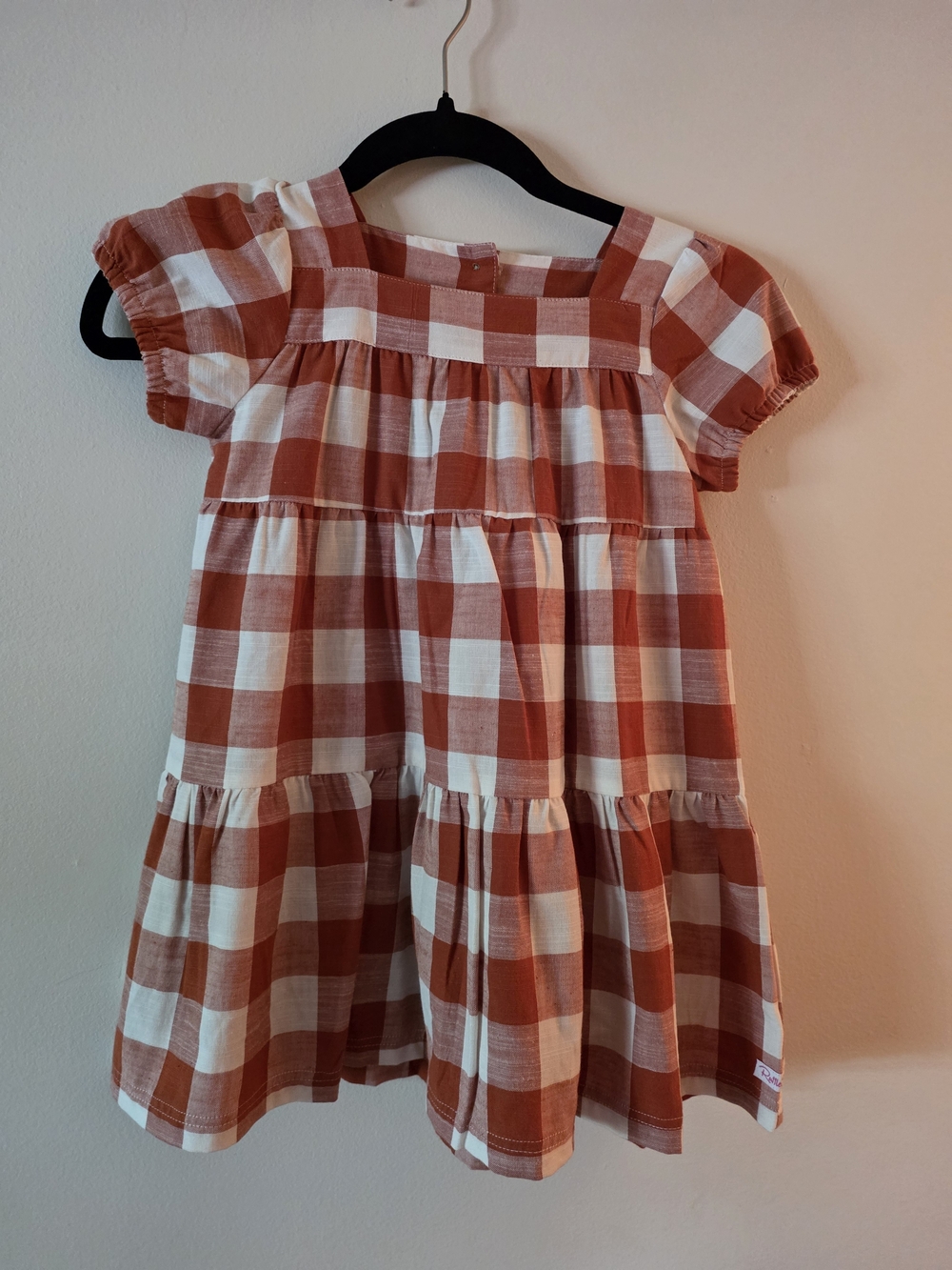 Ruffle Butts Rust and White Gingham Tiered Dress